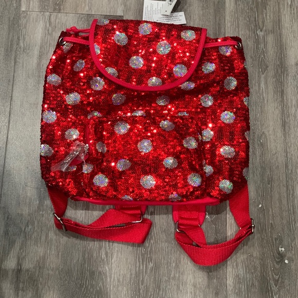 Disney Handbags - New Disney red/silver polka dot backpack
sequin backpack